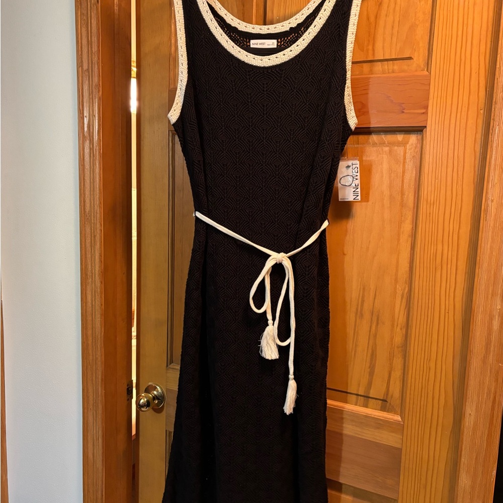 Nine West Crochet Black Sleeveless Dress with Cream Belt